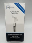 New Mainstays White Usb Rechargeable Pocket Fan Flashlight Power Bank Frees&h. Fixed Price $9.99.