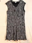 Garnet Hill Black White Fan Print Sleeveless Baby Doll Line Dress Neck Sz 18. Fixed Price $29.95.