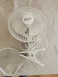 Comfort Zone Clip Desk Fan, 6 Inches, 2 Speed, Fully Adjustable Tilt, White. Fixed Price $9.00.